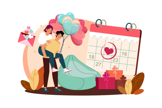 Pareja celebrando el día de San Valentín  Ilustración