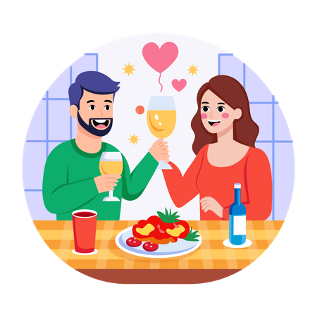 Pareja celebrando su cumpleaños con una bebida  Illustration