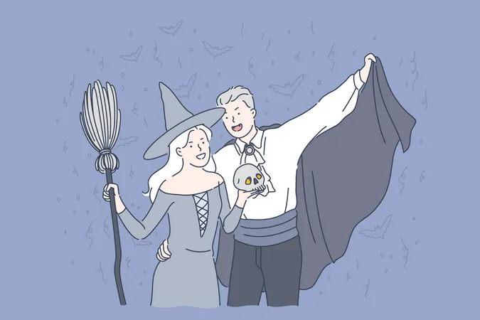 Pareja celebra halloween  Ilustración