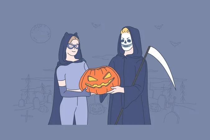 Pareja celebra halloween  Ilustración