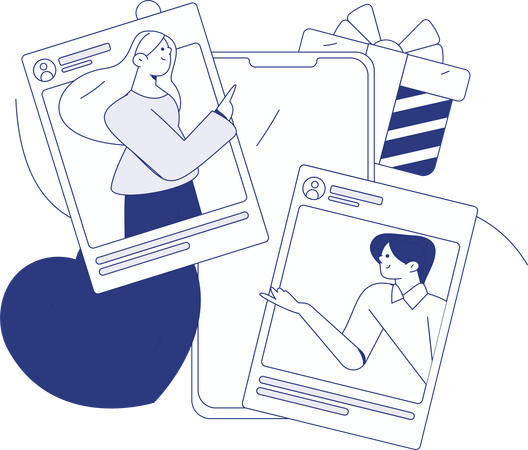Pareja haciendo chat en línea  Ilustración