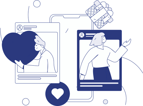 Pareja haciendo chat en línea  Ilustración