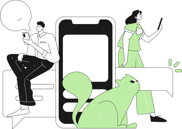 Pareja chateando por el móvil  Ilustración