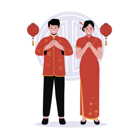 Pareja china  Ilustración