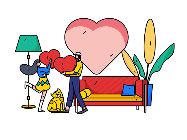 Pareja saliendo en San Valentín  Ilustración