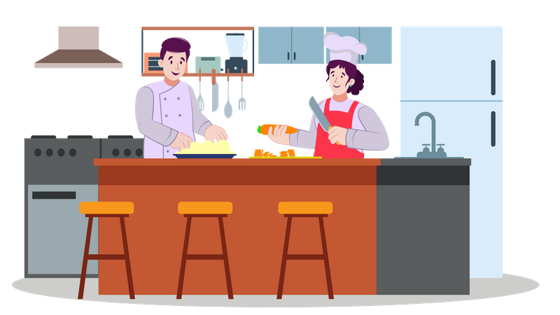 Pareja cocinando juntos  Ilustración
