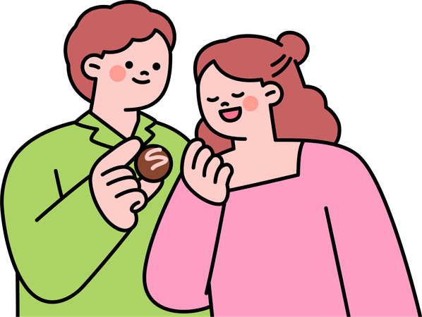 La pareja come bolas de chocolate  Ilustración