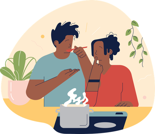 Pareja comiendo comida  Ilustración