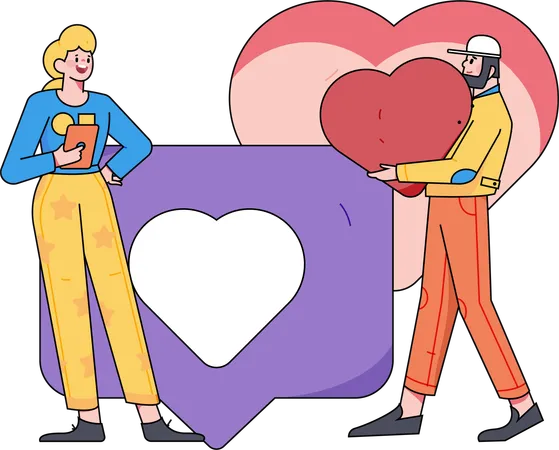 Pareja compartiendo amor a través de mensaje  Ilustración