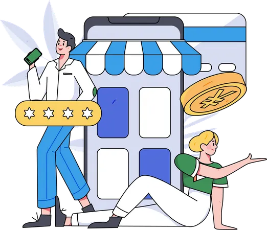 Pareja de compras en línea  Ilustración