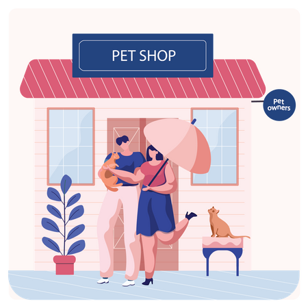 Una pareja compró un gato en una tienda de mascotas  Ilustración