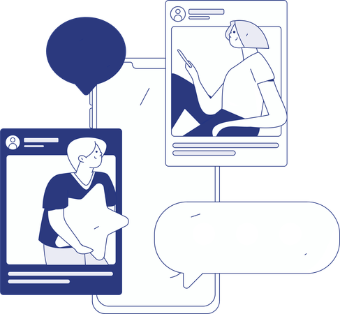 Pareja comunicándose en redes sociales  Ilustración