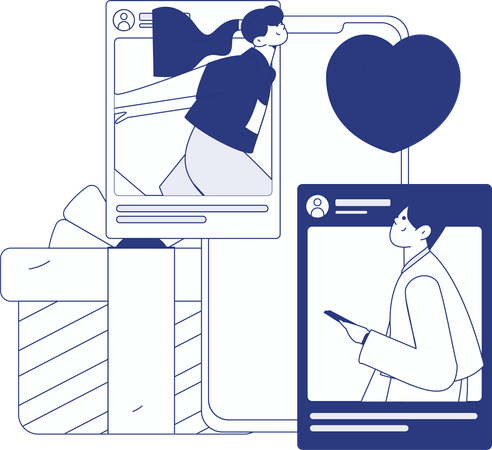 Pareja haciendo comunicación en el móvil  Ilustración