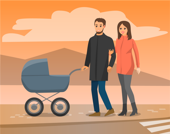 Pareja con carrito de bebé  Ilustração