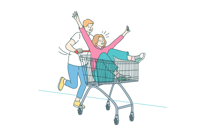 Pareja con carrito de compras  Ilustración