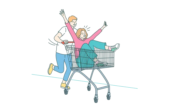 Pareja con carrito de compras  Ilustración