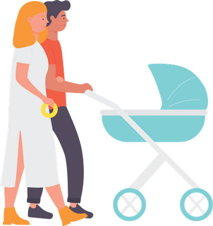 Pareja con cochecito de bebe  Ilustración