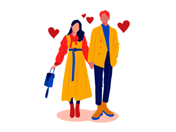 Pareja con estilo coreano en invierno.  Illustration