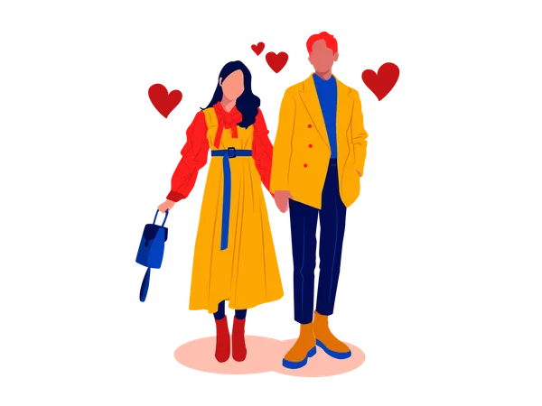 Pareja con estilo coreano en invierno.  Illustration