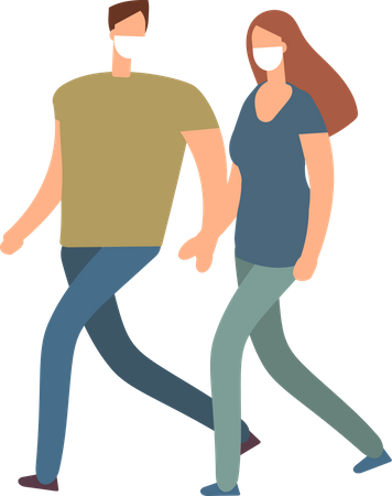 Pareja con mascarilla  Ilustración