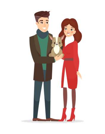 Pareja con mascota  Ilustración