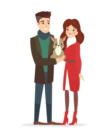 Pareja con mascota  Ilustración