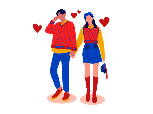 Pareja con traje escolar  Illustration