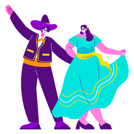 Pareja vistiendo traje tradicional mexicano  Ilustración