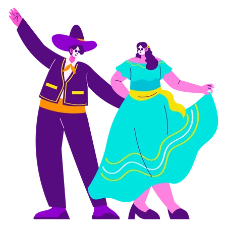 Pareja vistiendo traje tradicional mexicano  Ilustración