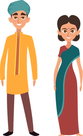 Pareja vistiendo traje indio  Ilustración