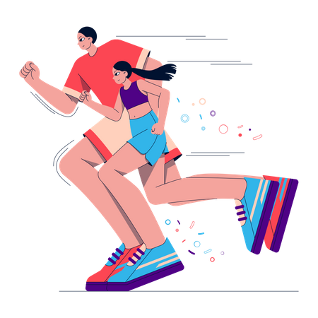 Pareja corriendo  Ilustración