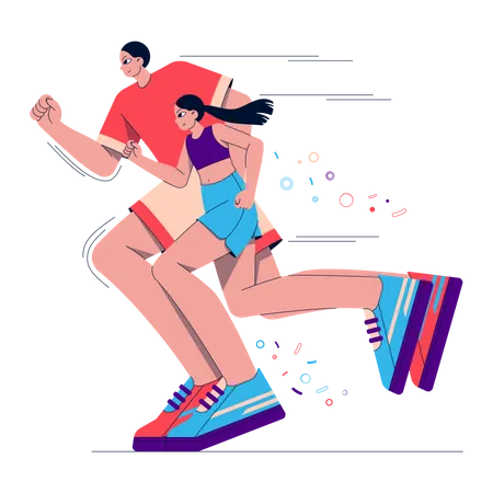 Pareja corriendo  Ilustración