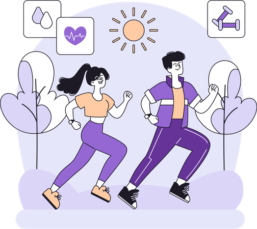 Pareja corriendo en maratón  Ilustración