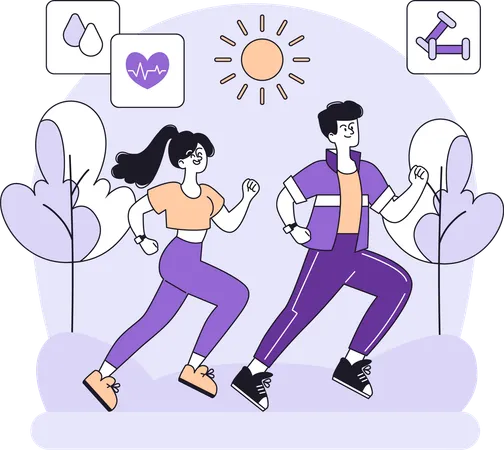 Pareja corriendo en maratón  Ilustración