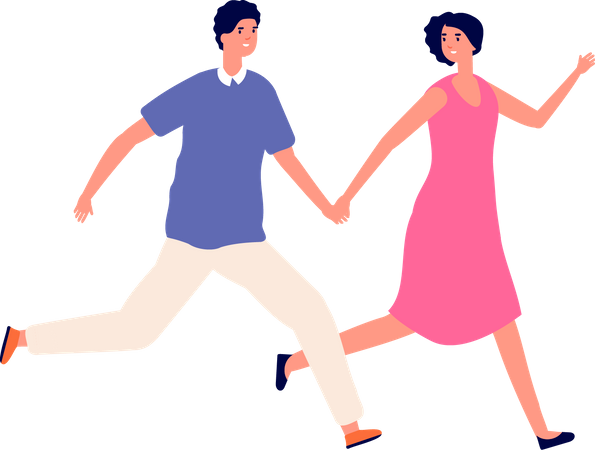 Pareja corriendo juntos  Ilustración
