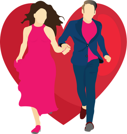 Pareja corriendo san valentín  Ilustración