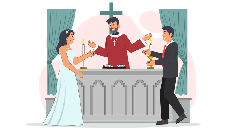 Pareja cristiana en la iglesia  Ilustración