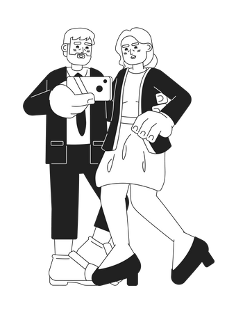 Pareja de ancianos de moda tomando selfie  Ilustración