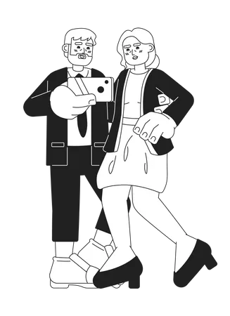 Pareja de ancianos de moda tomando selfie  Ilustración