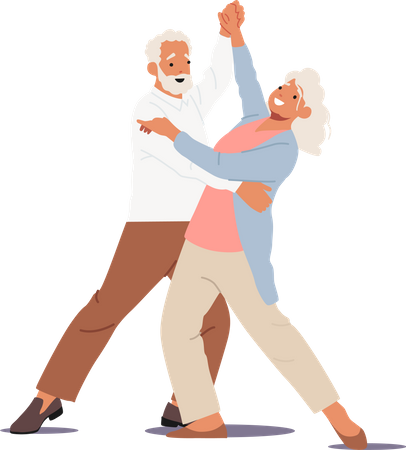 Pareja de ancianos bailando juntos  Ilustración