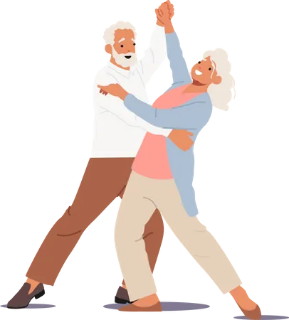 Pareja de ancianos bailando juntos  Ilustración