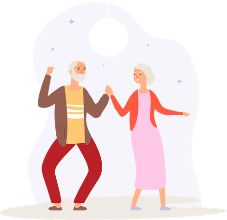 Pareja de ancianos bailando juntos  Ilustración