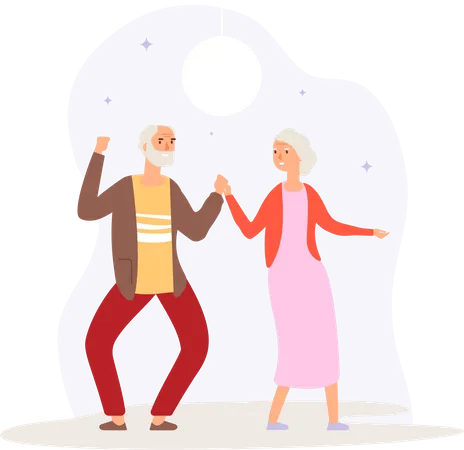 Pareja de ancianos bailando juntos  Ilustración