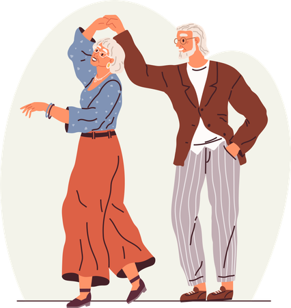 Baile de pareja de ancianos. Ilustración vectorial. Divertida pareja de ancianos bailando  Ilustración