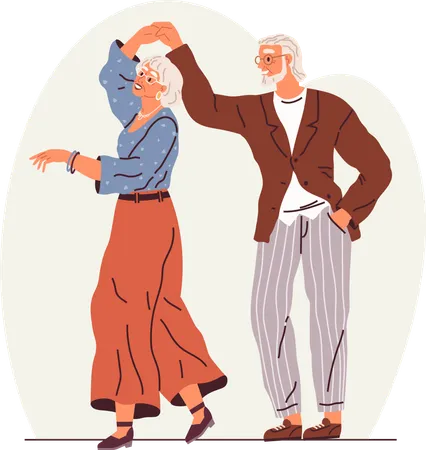 Baile de pareja de ancianos. Ilustración vectorial. Divertida pareja de ancianos bailando  Ilustración