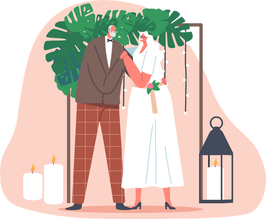 Pareja de personas mayores que se casan  Ilustración