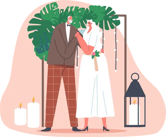 Pareja de personas mayores que se casan  Ilustración