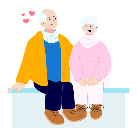 Pareja de ancianos celebrando San Valentín  Ilustración