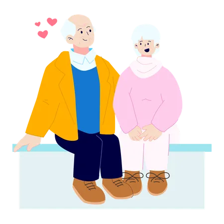 Pareja de ancianos celebrando San Valentín  Ilustración