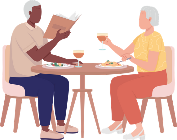 Pareja de ancianos cenando  Ilustración